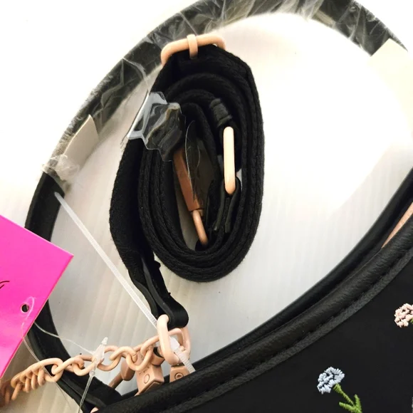 Betsey Johnson Black Floral Crossbody Bag With Butterfly Bag Tag Removable Strap - Picture 5 of 10